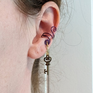 Key Double Spiral Purple Wire Ear Cuff