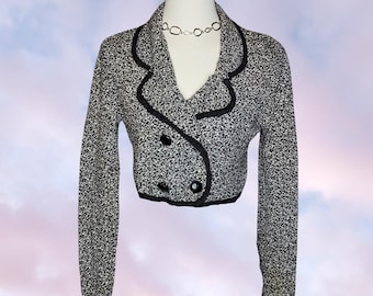 Vtg 90s Possessed Collared Goth Business Short Button Up Black White Bolero