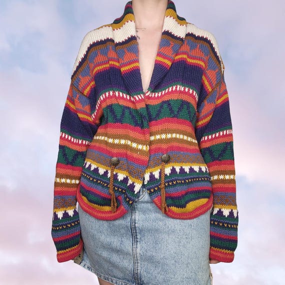 ヴィンテージ ニット セーター 幾何学模様 サイズL レトロ 日本製 1886 幾何学模様 ニットセーター サイズL - メルカリ