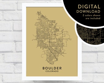 Boulder CO Map Digital Download / Printable Wall Art / Boulder Decor / Boulder Printable / Boulder Map Poster / Instant Download / Gold