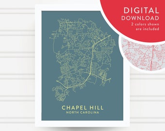 CHAPEL HILL karta digital nedladdning / utskrivbar väggkonst / Chapel Hill dekor / Chapel Hill utskrivbar / Chapel Hill kartaffisch / direkt / grön
