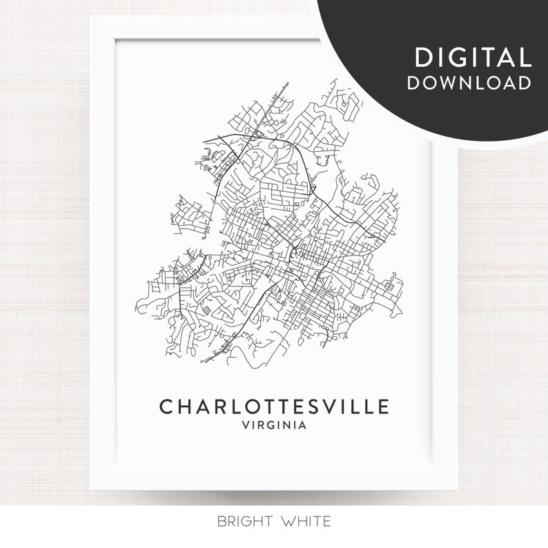CHARLOTTESVILLE Map Digital Download / Printable Wall Art / Charlottesville Decor ...