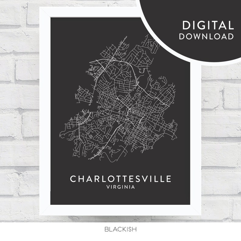CHARLOTTESVILLE Map Digital Download / Printable Wall Art / Charlottesville Decor ...