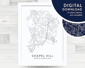 CHAPEL HILL karta digital nedladdning / utskrivbar väggkonst / Chapel Hill dekor / Chapel Hill utskrivbar / Chapel Hill karta poster / direkt / blå