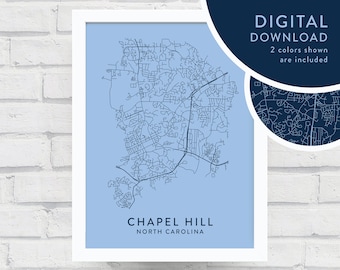 CHAPEL HILL karta digital nedladdning / utskrivbar väggkonst / Chapel Hill dekor / Chapel Hill utskrivbar / Chapel Hill karta poster / direkt / blå