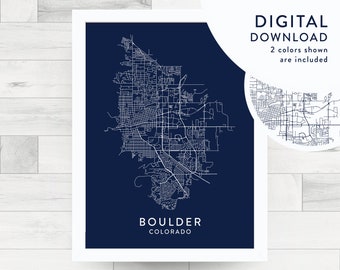 Boulder CO Map Digital Download / Printable Wall Art / Boulder Decor / Boulder Printable / Boulder Map Poster / Instant Download / Blue
