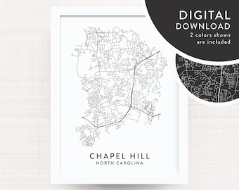 CHAPEL HILL karta digital nedladdning / utskrivbar väggkonst / Chapel Hill dekor / Chapel Hill utskrivbar / Chapel Hill karta affisch / direkt / svartvitt