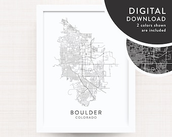 Boulder CO Map Digital Download / Printable Wall Art / Boulder Decor / Boulder Printable / Boulder Map Poster / Instant Download / B+W