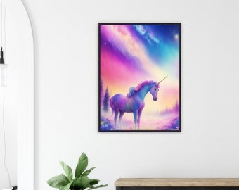 Unicorn Galaxy Wall Art | Magical Girly Art Poster Print | Home Decor Gift for Daughter | Pink Fantasy Dorm Room Birthday Gift