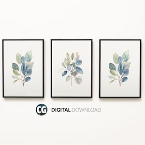 Set van 3 met botanische eucalyptusprint | Groene galerijmuurkunst | Eucalyptuscadeau voor natuurliefhebbers | Modern minimalistisch aquarel interieur