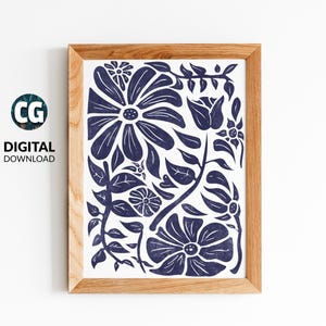 Stampa botanica con foglie astratte in stile Boho / Stampa artistica da parete moderna minimalista / Arte floreale in stile Boho / Arte botanica floreale blu navy