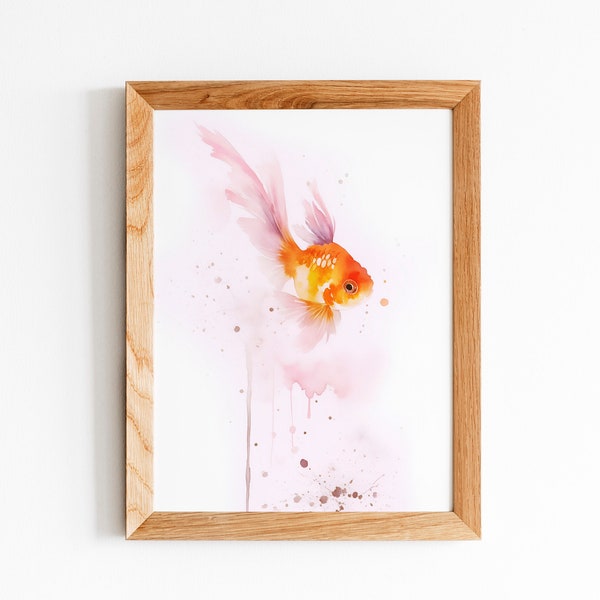 Watercolor Goldfish Wall Art Print | Fish Art Printable | Nursery Room Décor | Gift for Animal Lover | Minimalist Home Décor Art