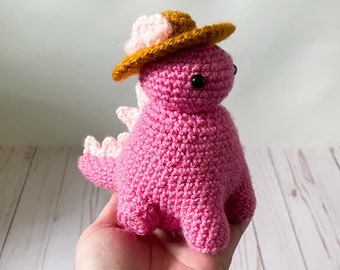 Sunhat Sitting Stegosaurus, Stuffed Animal Dinosaur Plush Toy, Gifts for Kids, Cute Handmade Doll, Crochet Amigurumi Stuffed Animal Dino