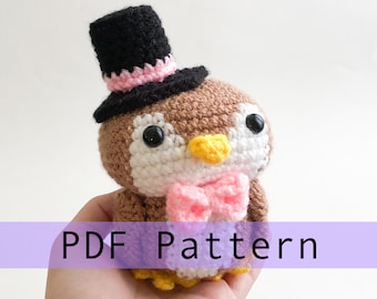 Owlbert the Dapper Owl Crochet Pattern PDF, Amigurumi Owl Bird Toy Pattern In English