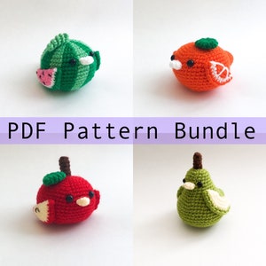 Fruit Bird Crochet Pattern Bundle PDF's, Amigurumi Apple, Orange, Pear, Watermelon Food Bird Toy Pattern Bundle In English