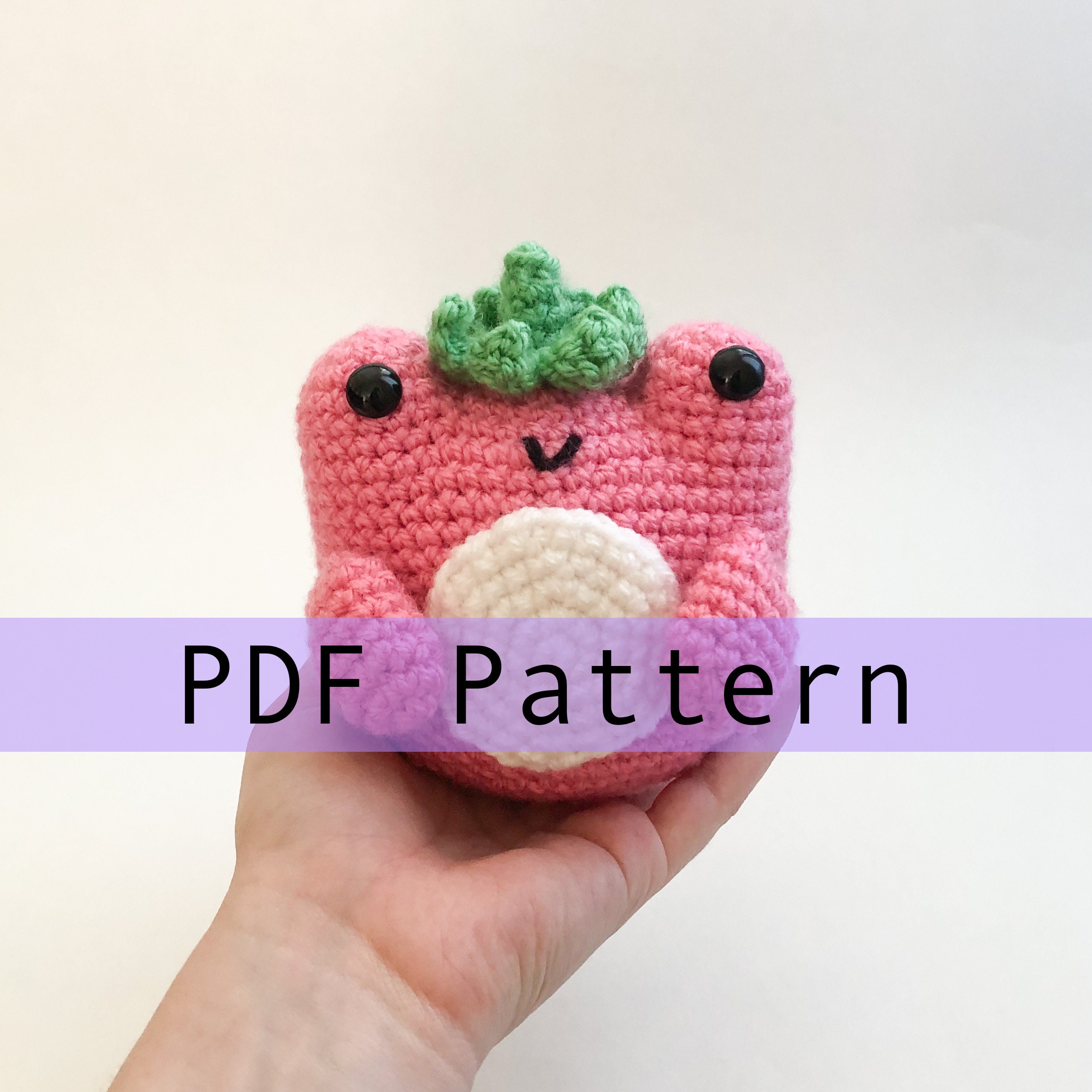 シェリー クロッシェ ピーチピンク ケーキプレート 丸型 Crochet Mochi the Strawberry Frog Crochet Pattern PDF, Amigurumi