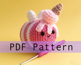 Ice Cream Bumblebee Crochet Pattern PDF, Amigurumi Dessert Bee Toy Pattern In English