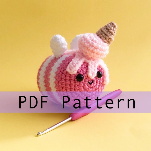 Ice Cream Bumblebee Crochet Pattern PDF, Amigurumi Dessert Bee Toy Pattern In English