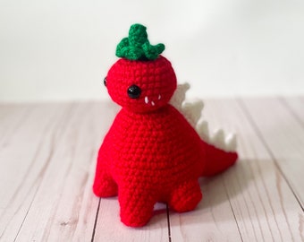 Strawberry Stegosaurus, Stuffed Animal Dinosaur Plush Toy, Gifts for Kids, Cute Handmade Doll, Crochet Amigurumi Stuffed Animal Dino