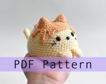 Custard Pudding Cat Crochet Pattern PDF, Amigurumi Food Dessert Cat Toy Pattern In English