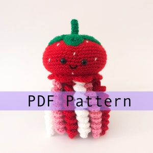 Jam the Strawberry Jellyfish Crochet Pattern PDF, Amigurumi Jellyfish Toy Pattern In English