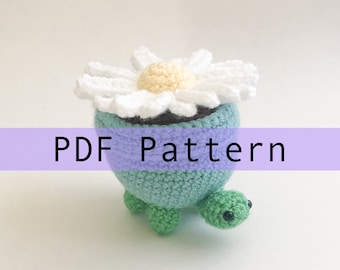 Daisy the Flower Pot Turtle Crochet Pattern PDF, Amigurumi Turtle Toy Pattern In English