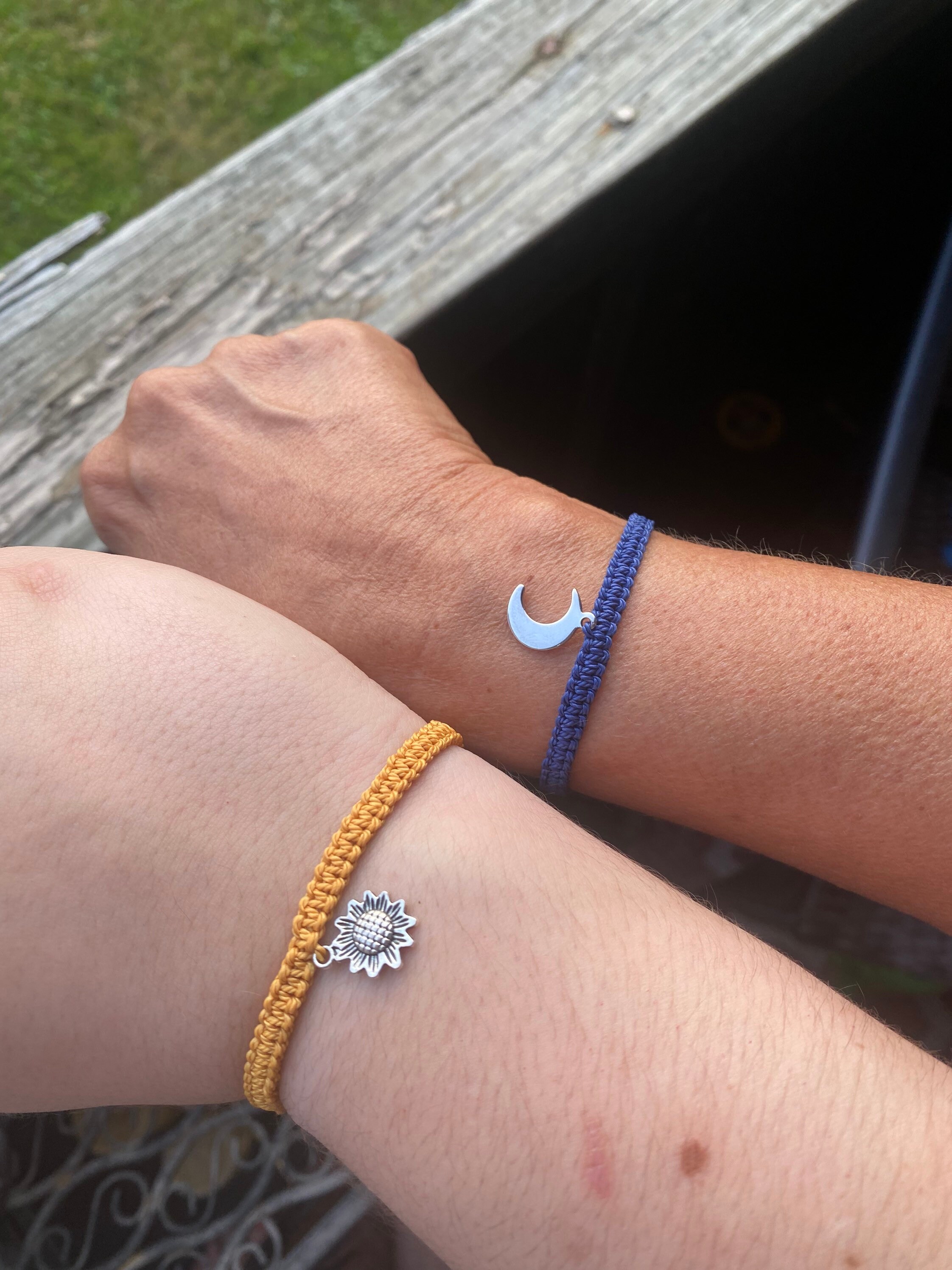 Sunflower Sun and Moon Friendship Bracelet Set Pura Vida Style Set of Two Bracelets Waterproof Adjustable Etsy Sweden