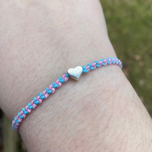 Subtle Trans Pride Flag Adjustable Heart Charm Friendship Bracelet - Supporting The Trevor Project!