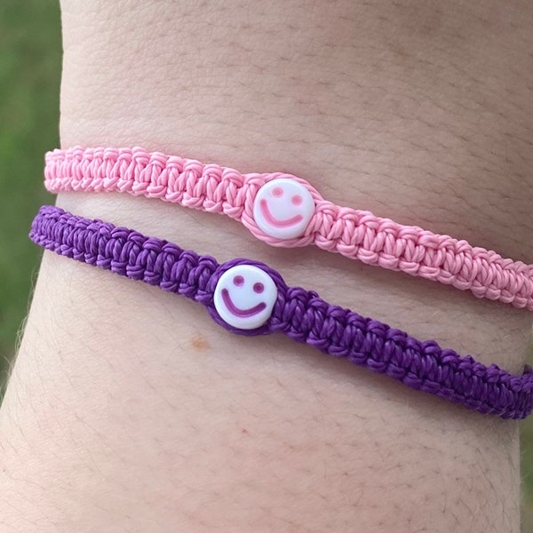 Smiley Smile Face Colorful Waterproof Sweatproof Adjustable Macrame Woven Friendship Boyfriend Girlfriend Custom Bracelet