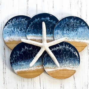 Ocean resin coasters set, beach house coffee table decor, beach house decor, ocean resin epoxy decor, vsco, sea turtle, scuba diving
