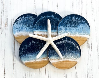 Ocean resin coasters set, beach house coffee table decor, beach house decor, ocean resin epoxy decor, vsco, sea turtle, scuba diving