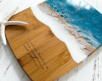 ocean epoxy resin customizable bamboo cutting board, ocean resin charcuterie board, epoxy resin cheese board, personalize cutting board