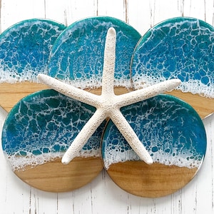 Ocean resin coasters set, beach house coffee table decor, beach house decor, ocean resin epoxy decor, vsco, sea turtle, scuba diving