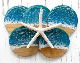 Ocean resin coasters set, beach house coffee table decor, beach house decor, ocean resin epoxy decor, vsco, sea turtle, scuba diving