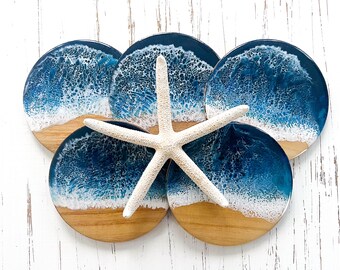 Ocean resin coasters set, beach house coffee table decor, beach house decor, ocean resin epoxy decor, vsco, sea turtle, scuba diving