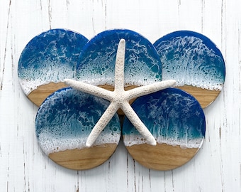 Ocean resin coasters set, beach house coffee table decor, beach house decor, ocean resin epoxy decor, vsco, sea turtle, scuba diving