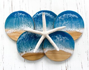 Ocean resin coasters set, beach house coffee table decor, beach house decor, ocean resin epoxy decor, vsco, sea turtle, scuba diving