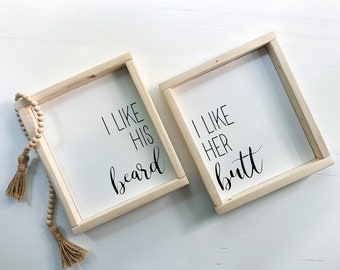 I like his beard, I like her butt, master bedroom decor, beard life, anniversary gift, bride and groom, funny husband and wife gift, beard