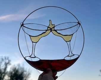 Custom Stained Glass Margarita Glasses Suncatcher (Handmade) 12”