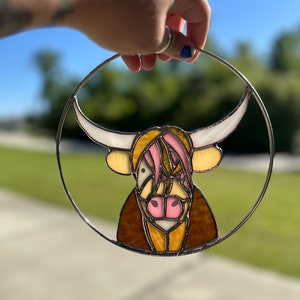 Stained Glass 10” Highland Cow Suncatcher (Handmade)