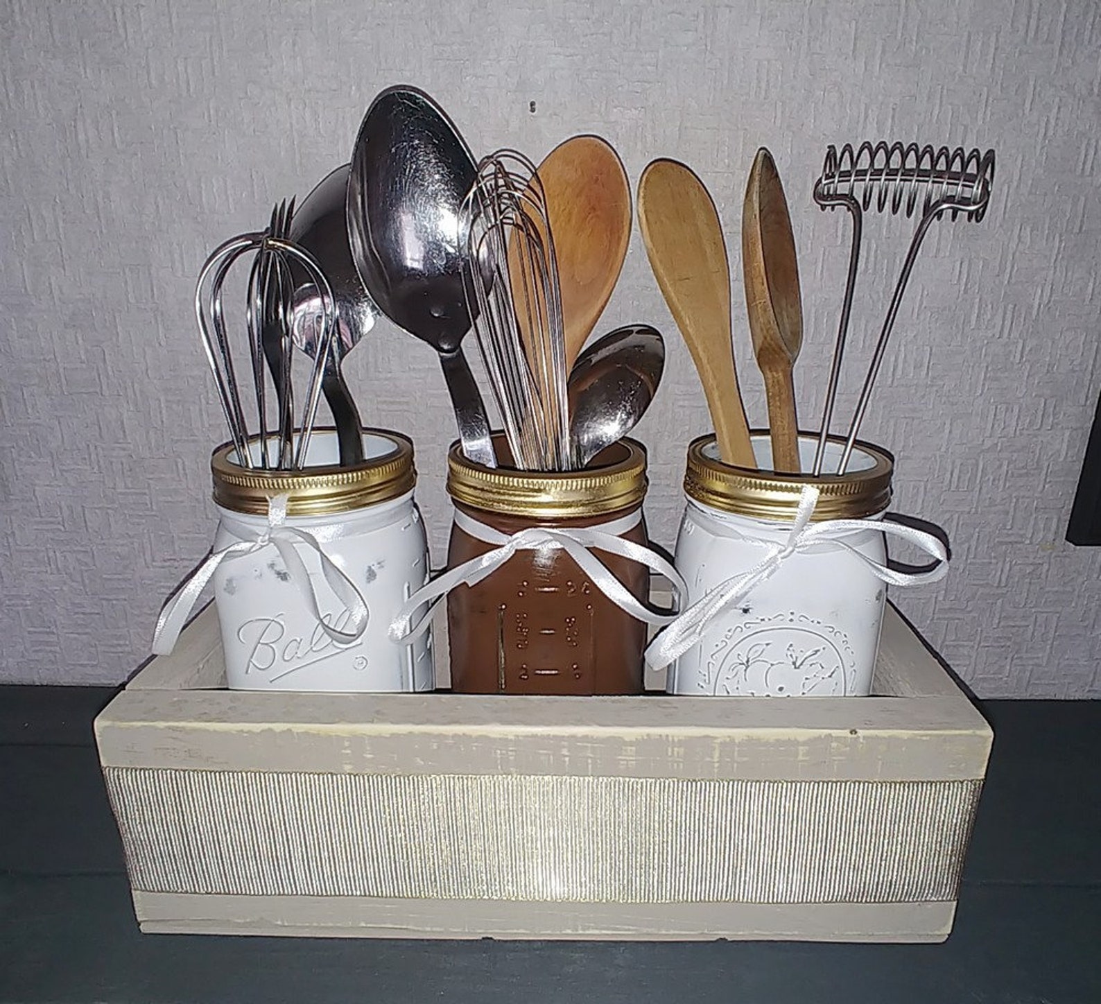 Rustic Mason Jar Kitchen Utensil Storage Organizer. Kitchen Etsy