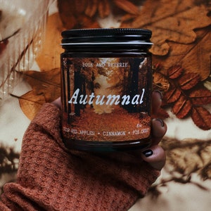 Autumnal Candle | wood wick candle, fall candles, gifts for readers, apple spice candle, book lovers, homemade candles