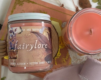 Fairy Lore Candle: Wood Wick, Book Lover Gift, Witchy Cottagecore