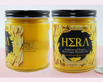 greek mythology HERA candle "goddess of women" | honey, tobacco leaves, oud | literary candle, greek mythology, book and reverie, zeus