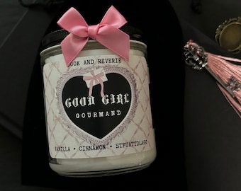 Good Girl gourmand candle | vanilla and cinnamon scented | bookish, dark romance, gifts for readers