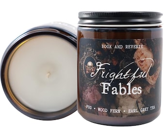 Frightful Fables Candle: Gothic Bookish Decor, Spooky Gift