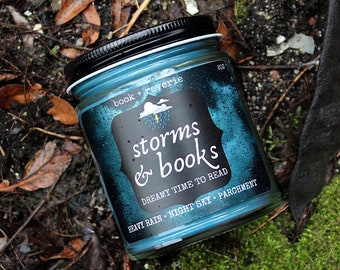 STORMS AND BOOKS: book candle, smells like rain, petrichor, after the rain, book lovers, bookish, unique gifts,