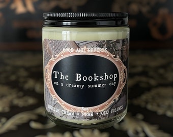 The Bookshop, summer * | vanilla cream and pear | bookish candle, gifts for readers, light academia, cottagecore, bookmark, bookish stickers