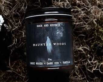 Haunted Woods Candle: Smokey Oud Wood, Gothic Home Decor, Wood Wick