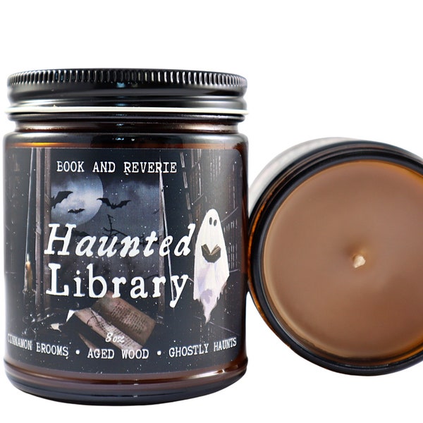 Haunted Library candle | spooky candle, halloween candle, halloween decor, gifts for readers, book lovers gifts, cinnamon brooms, bookish